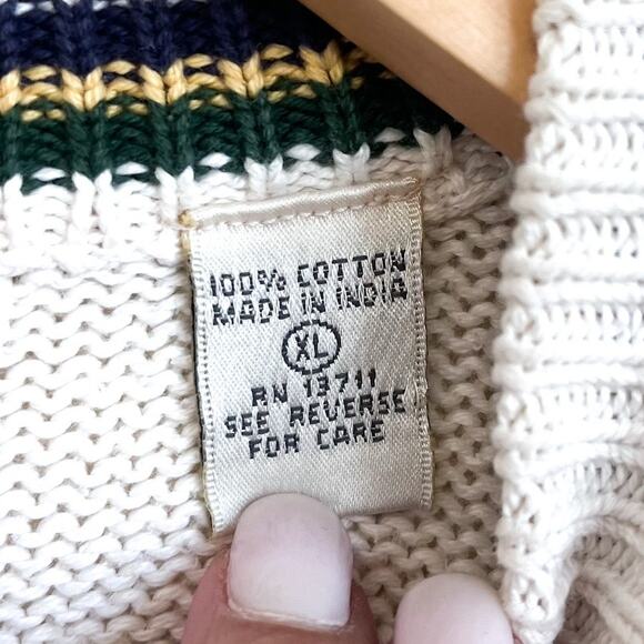 Vintage John Ashford Cable Knit Mens Sweater Size XL Cream Fisherman Preppy Prep - Picture 6 of 7